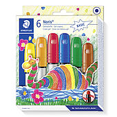 Cardboard box containing 6 gel crayons in assorted colours