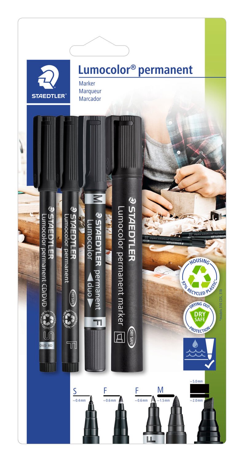 Lumocolor® 60 - Sets mixtos de marcadores Blister containing 4 Lumocolor permanent markers 310 CDS-9, 318-9, 342-9 and 350-9