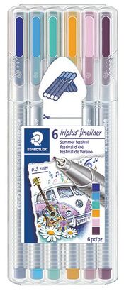 STAEDTLER box containing 6 triplus fineliner in assorted colours, Summer festival