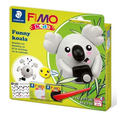 Set "koala" containing 2 blocks à 42 g (grey, black), modelling stick, tattoo sheet