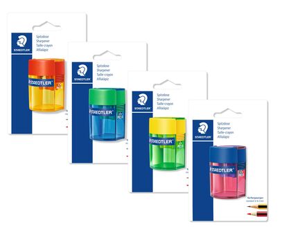 STAEDTLER® 511 006 - Stylo-bille triangulaire Blister de 1 taille-crayon 1 usage avec réservoir cylindrique couleurs assorties, pour crayons graphite standards