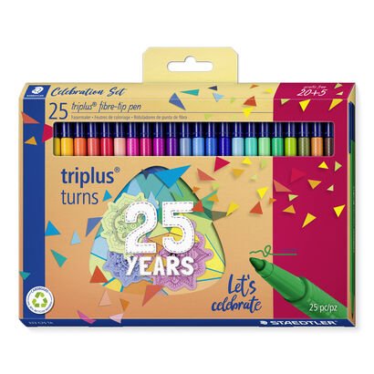 Cardboard box containing 25 triplus color in assorted colours, triplus anniversary