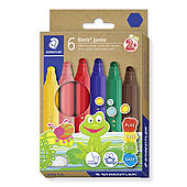 Cardboard box containing 6 Noris junior fibre-tip pens in assorted colours