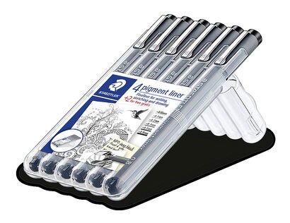 STAEDTLER box containing 6 pigment liner black in assorted line widths (0.05, 0.1, 0.2, 0.3, 0.5, 0.8)