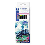 Cardboard box containing 6 x 3001 double-ended watercolour brush pens in assorted colours, South America